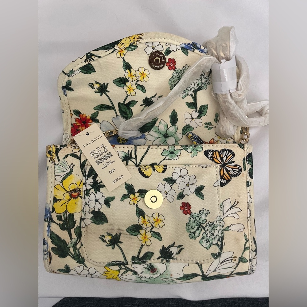 Talbots Cream Crossbody Bag with Botanical Print